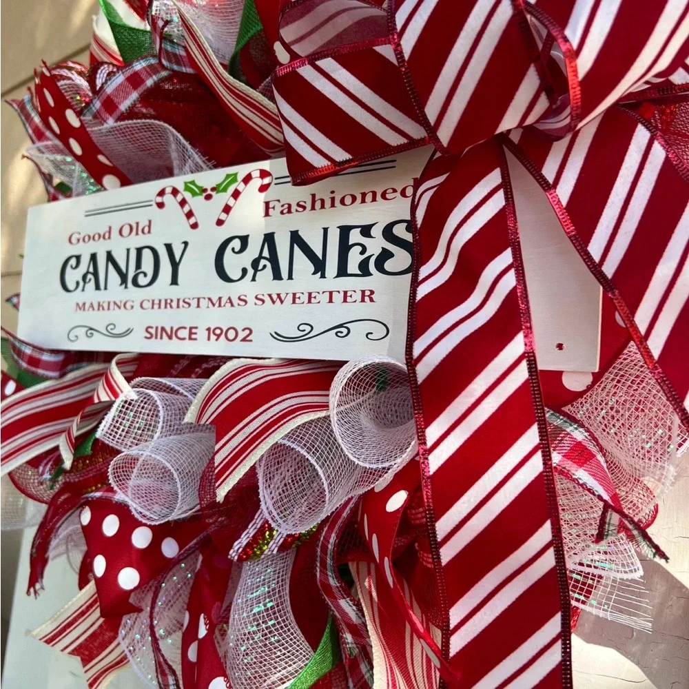 Festive Red and White Candy Cane Wreath